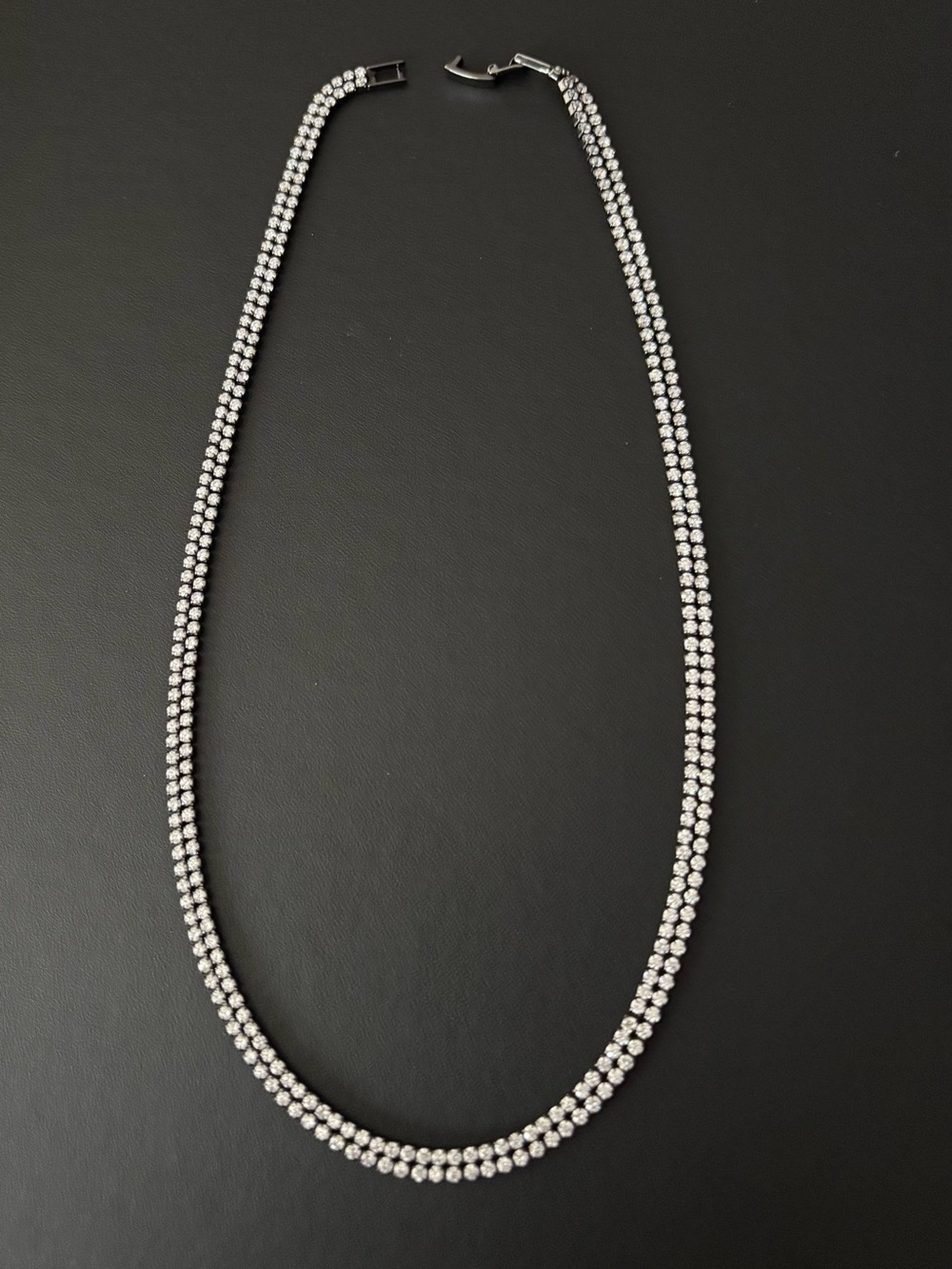 Rhodium White Gold Plated Double-Row Crystal Tennis Necklace